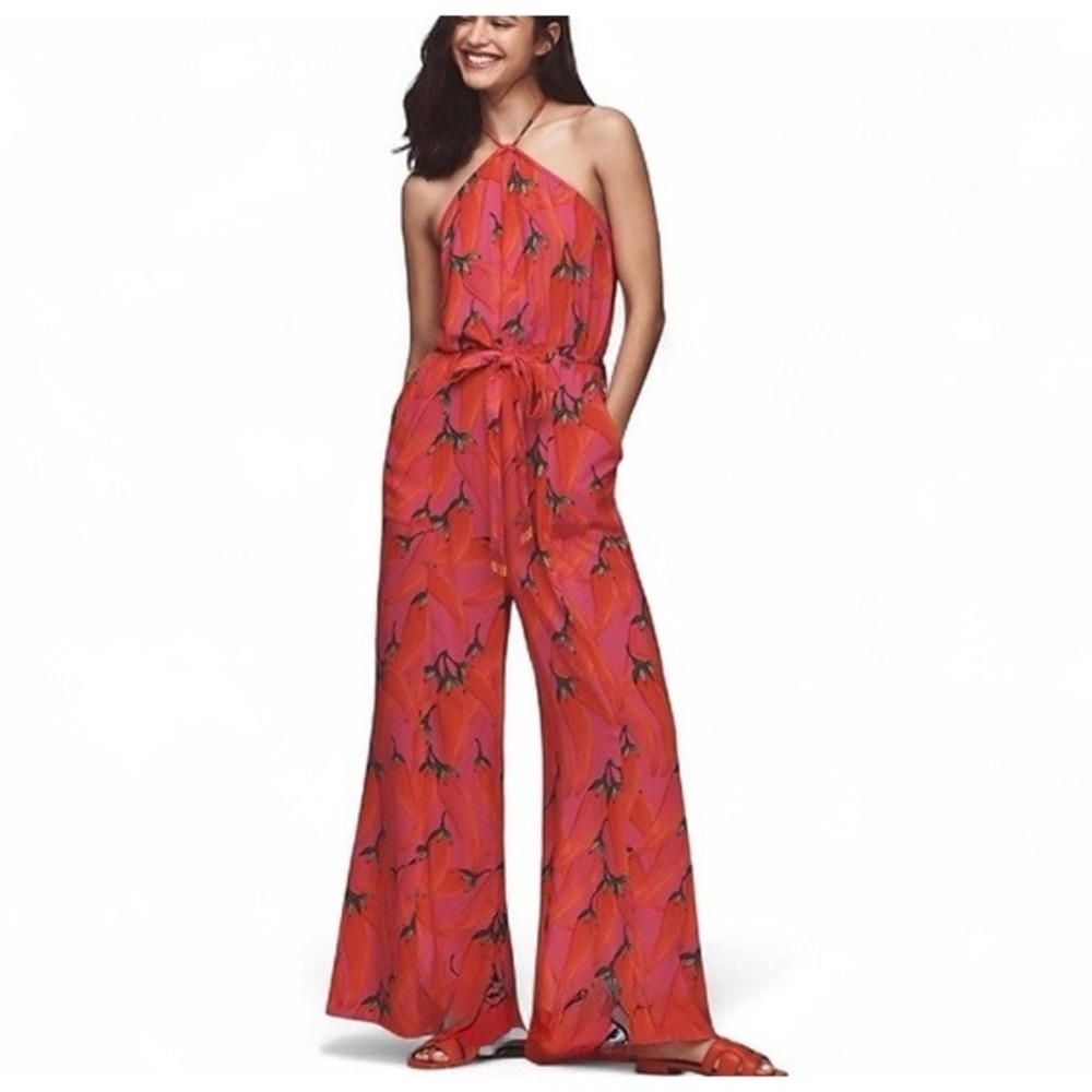 NWT FARM RIO Red Halter Jumpsuit x Anthropologie / Sizes S & M / MSRP $178